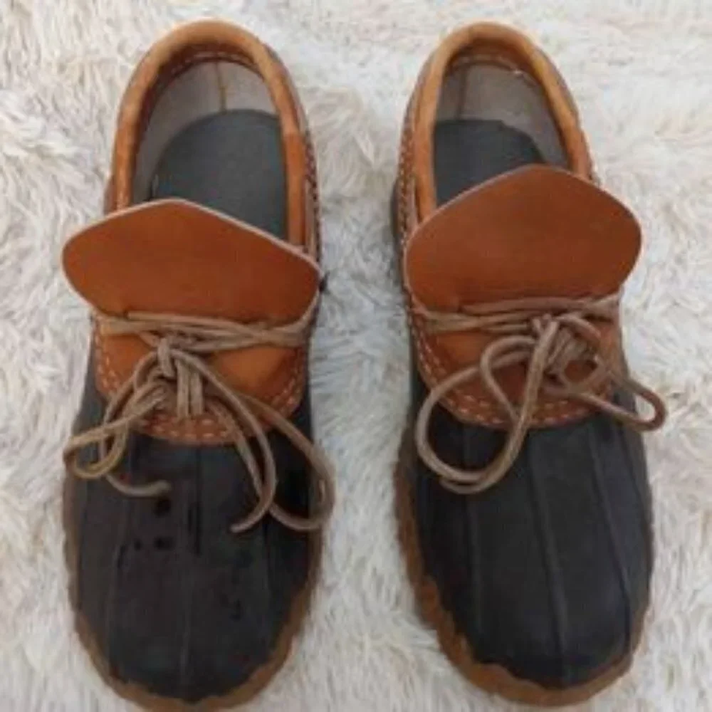 WOMEN'S LL Bean Duck Gum Boots Low /Brown Rubber Tan Leather Shoes Size 7M